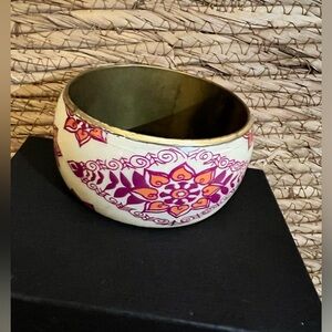 Vintage brass bangle red, orange, white
